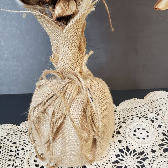 Farmhouse Natural Cotton Stems in a Burlap Vase Decor Country Floral Arrangement - Picture 3 of 8